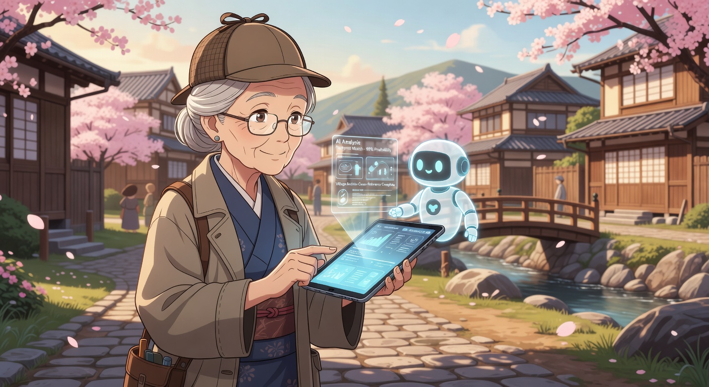 情報を見守る探偵風おばあさんAIのイラスト