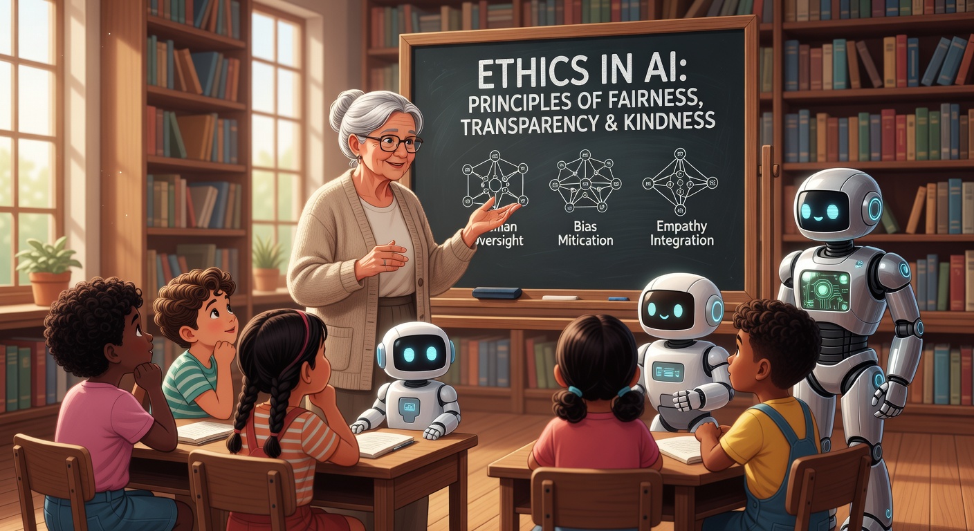 AIの倫理を語るおばあさんのイラスト